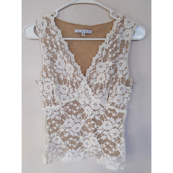 CAbi Tops - CAbi off white lace sleeveless v-neck top